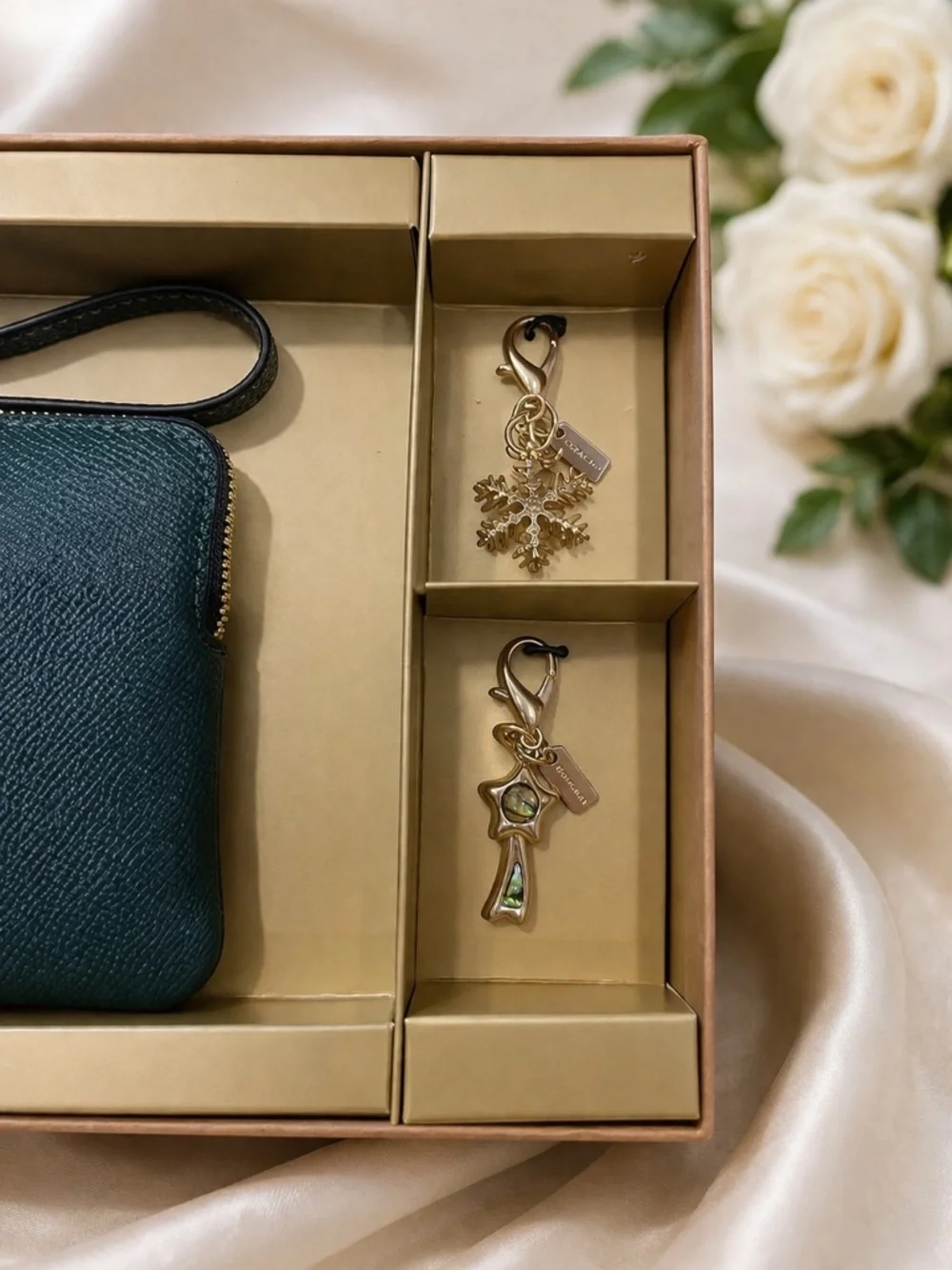 Coach Dark Green Leather Wristlet with Gold Hardware - Picture 3 of 4